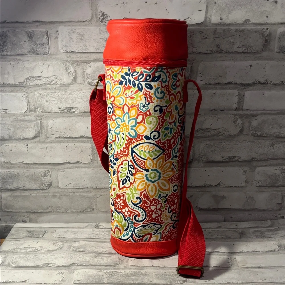 Olive & Oak  Red Floral Insulated wine Bottle Carrier Shoulder Bag